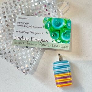 New handmade colorful striped fused glass pendant by Lindsay Designs